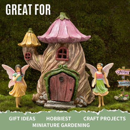 PRETMANNS Fairy Garden House Kit - Outdoor Fairy Houses for Outside with Accessories, Miniature Village Decor for Adults, Large Fairy House 7 Inch (18cm), Garden Decor Set