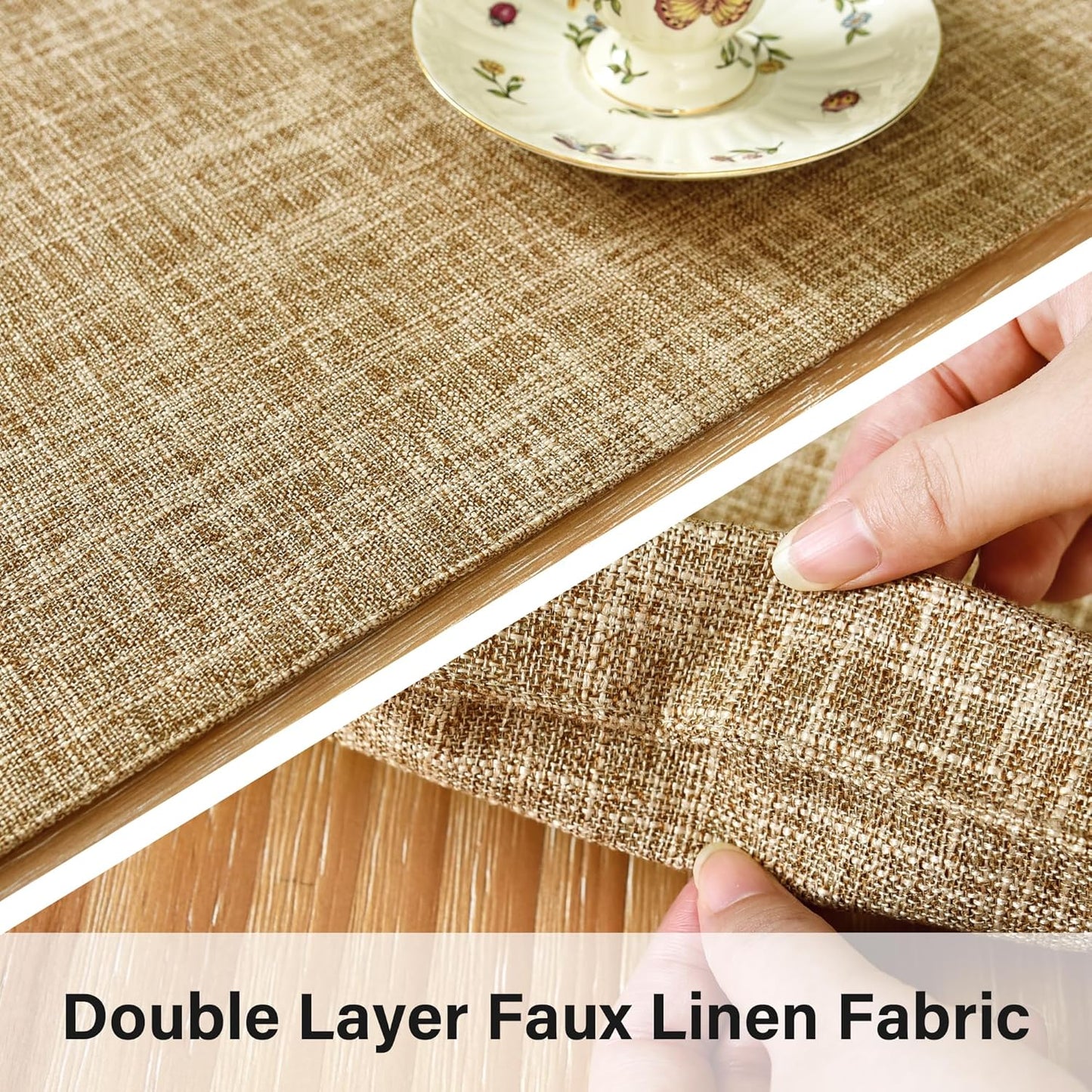 13x60 Inch Farmhouse Rustic Faux Linen Table Runner Neutral Coffee Table Runners Double Layer Reversible Rectangle