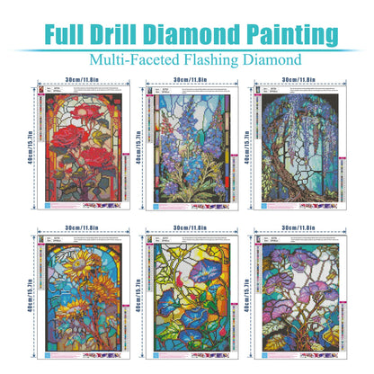 HITO 6 Pack Diamond Painting Kits for Adults-Flower Diamond Art Kits for Adults, Stained Glass Flowers Diamond Painting for Home Wall Decoration (Flowers, 12x16inch)