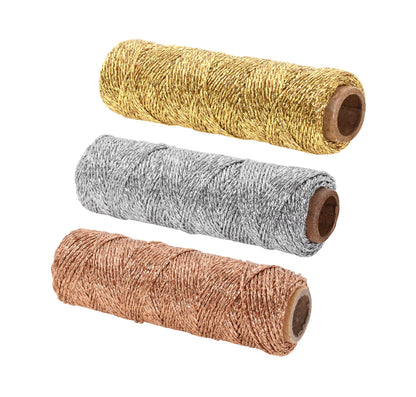 Mandala Crafts Gold Silver Rose Gold String for Gift Wrapping – 55 X 3 Yards 1mm Thin Metallic Bakers Twine for Crafts, Packaging, Party Favors, and DIY Decorations