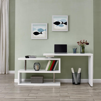 SEI Furniture Yates Multifunctional Corner/L Desk w/ Shelves, White-chrome