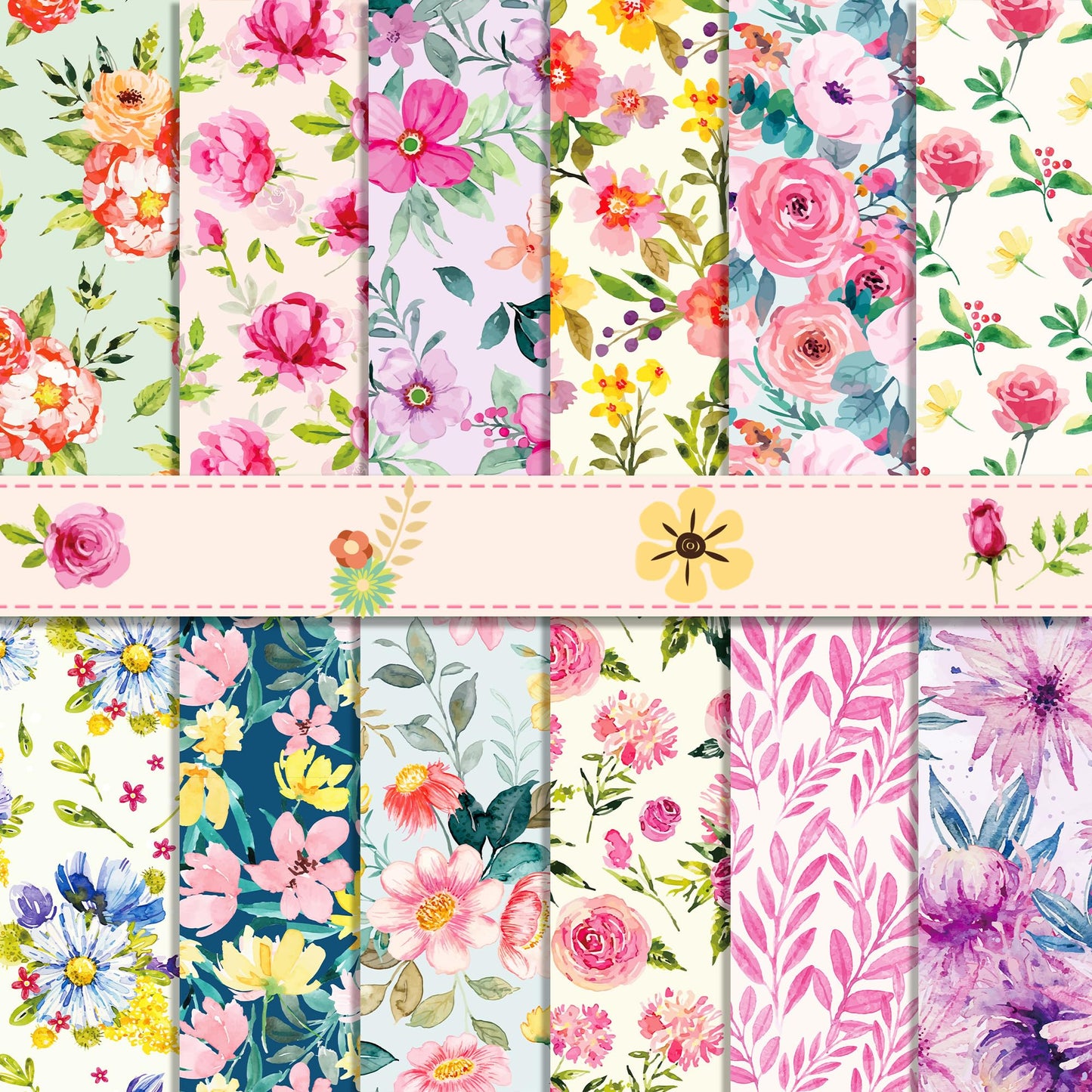 VIVIQUEN 24 Pack Floral Pattern Double-Sided Paper, 12-inches Flower Textured Scrapbook Paper Craft Paper Folded Flat for DIY Background Card Making Scrapbook Photo Album Decor