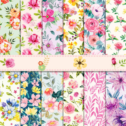 VIVIQUEN 24 Pack Floral Pattern Double-Sided Paper, 12-inches Flower Textured Scrapbook Paper Craft Paper Folded Flat for DIY Background Card Making Scrapbook Photo Album Decor