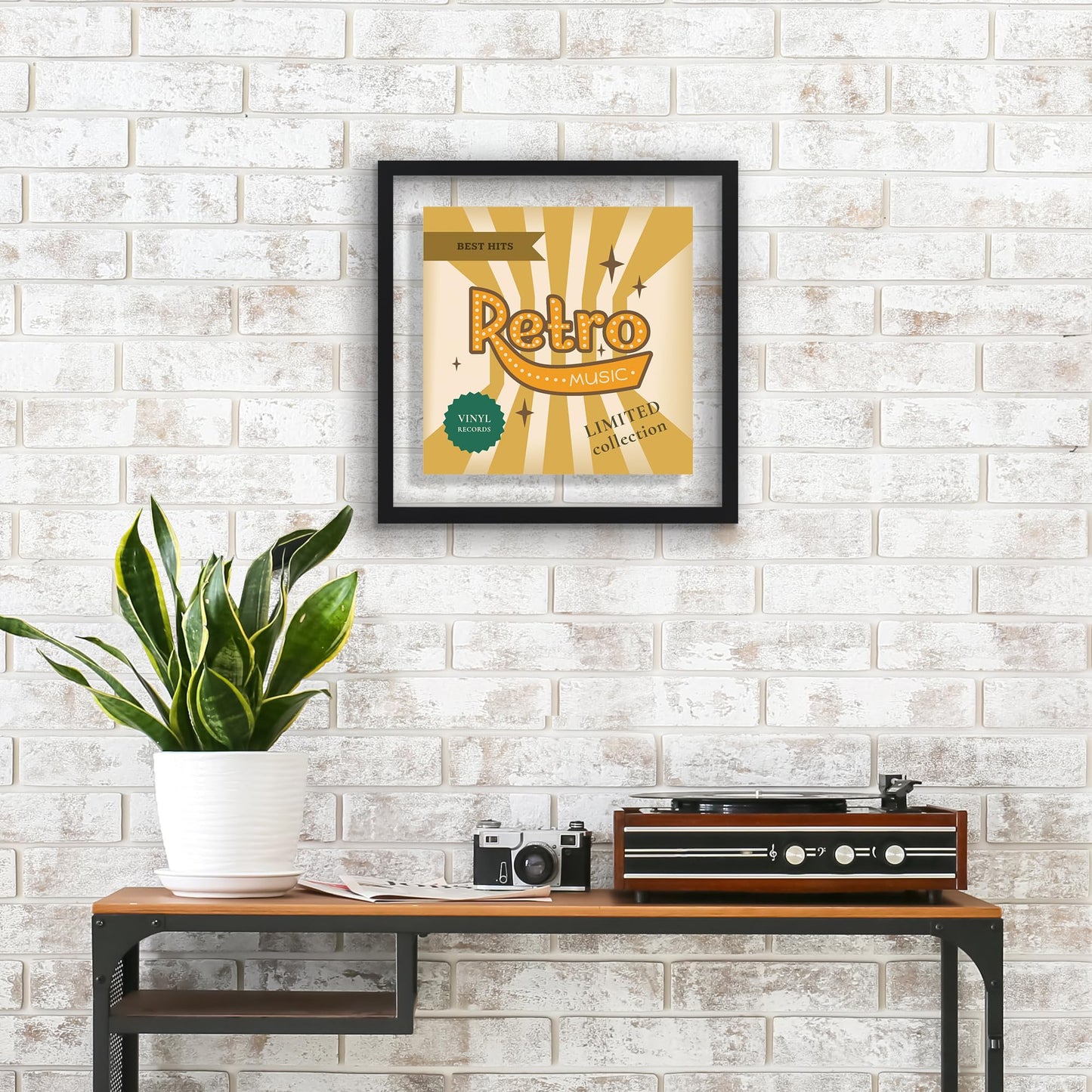 Americanflat 16.5x16.5 Album Cover Frame with Shatter-Resistant Glass - Signature Float Collection - Square Frame Made of Engineered Wood - Floating Frames for Wall Display - Black