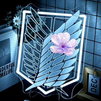 Anime Neon Sign for Wall Art Decor - Wings and Freedom Acrylic USB Powered LED Wall Light, White Glow with Dimmer, for Bedroom Game Room Party Decor Man Cave Home Office 13.78" × 10.51"