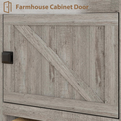 GarveeHome Farmhouse TV Stand for 80 in TVs, Long Entertainment Center with 4 Storage Drawers & 3 Open Shelf, Grey Television Consoles Stands for Living Room, Bedroom