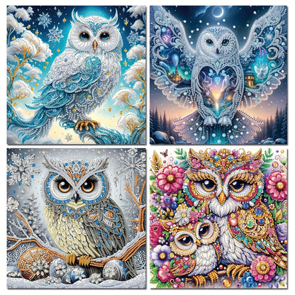 KUFWKEY DIY 4Pcs Set 5D Diamond Painting Kits for Adults,Owl Diamond Art Kit for Beginners, Special Shape Partial Crystal Rhinestones Sparkling Gem Art,Mosaic Crafts,Home Decor,11.81X11.81 inchs