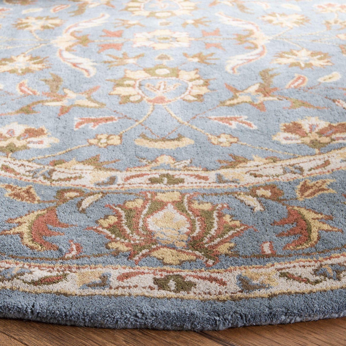SAFAVIEH Heritage Collection 8' Round Blue / Blue HG969A Handmade Traditional Oriental Premium Wool Area Rug