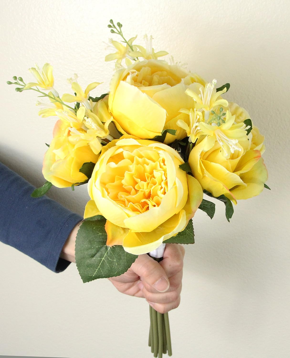 Admired By Nature 9 Stem Artificial Flowers English Rose Bud Spring Wedding Bouquet for Bride Bridesmaid, Yellow Floral