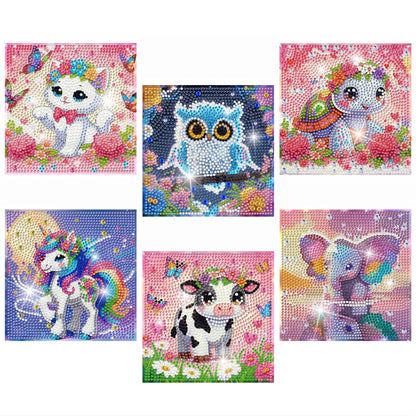 Bzconxin 6Pack Diamond Painting Kits,Cute Fantasy Cartoon Animal Diamond Painting Kits for Kids Ages 6-12,DIY Diamond Crystal Rhinestones Painting Kits for Home Wall Decor Gift 6 X 6inch