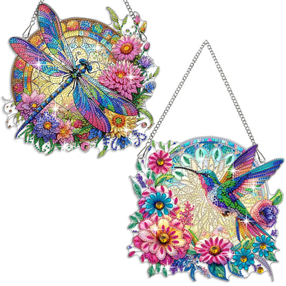 Muzagroo Art 5D Hummingbird Diamond Art Kits for Adults, Hanging Ornament Kits for Windows, DIY Special Shaped Diamond Art Suncathcer, Crystal Window Hanging Pendant Ornament 2PCS (Hummingbird)