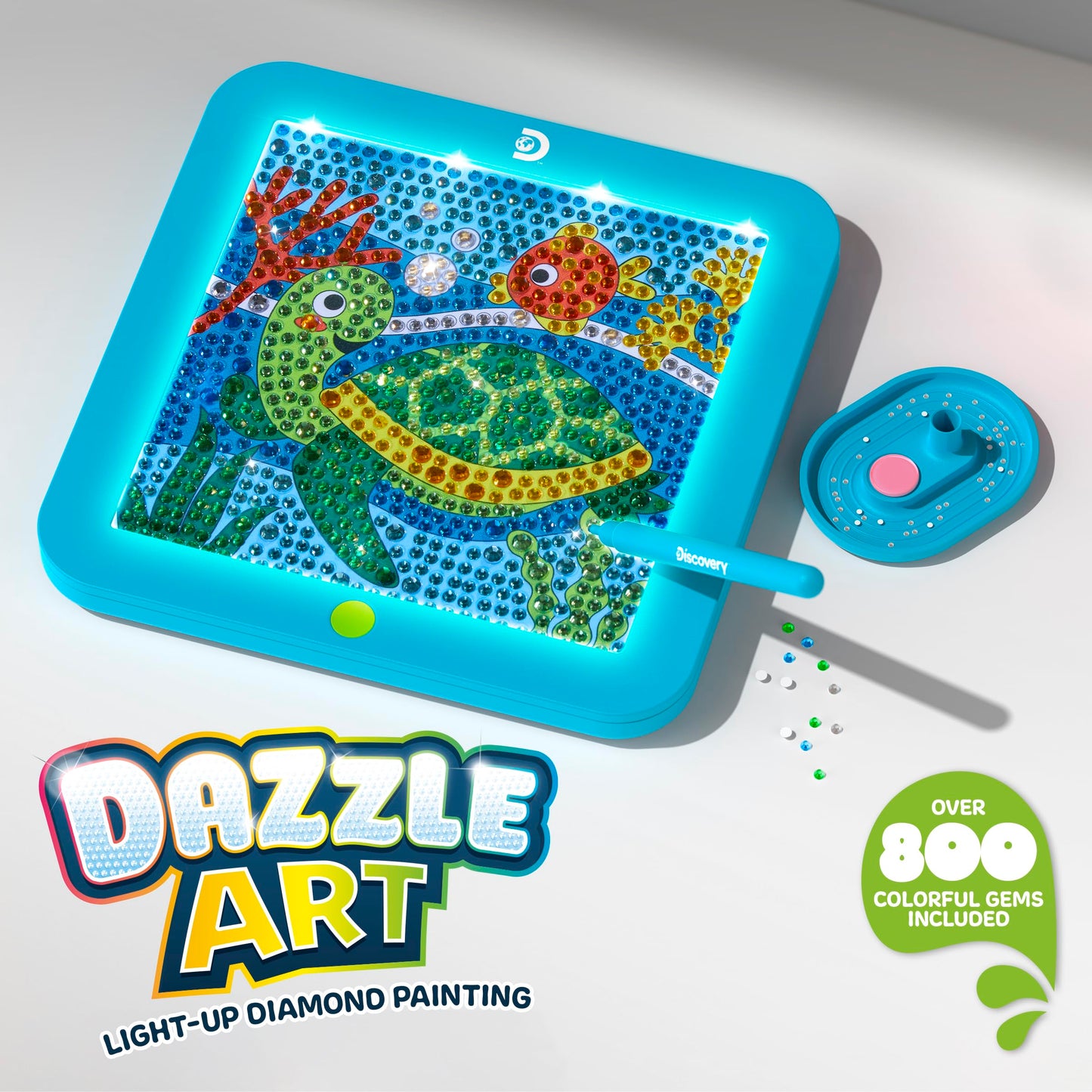 Discovery™ Dazzle Art Light-Up Diamond Painting Kit – DIY Sea Turtle Craft Set| 800+ Gems & LED Display Frame|Craft Supplies Accessories|Girls Boys Arts & Crafts Gift| Diamond Art Kit for Kids Ages 8+