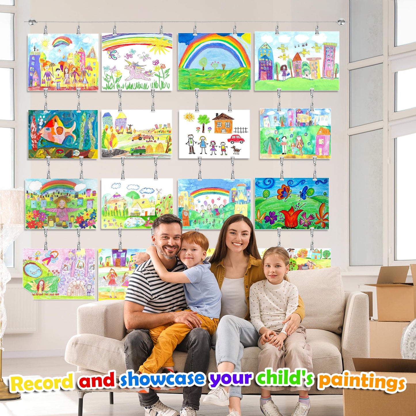 Windspeed Kids Artwork Display Wall Decor for Hanging Photo Kids Art Display for Classroom, with 118 in Alloy Steel Wire, 48P Hanging Clips