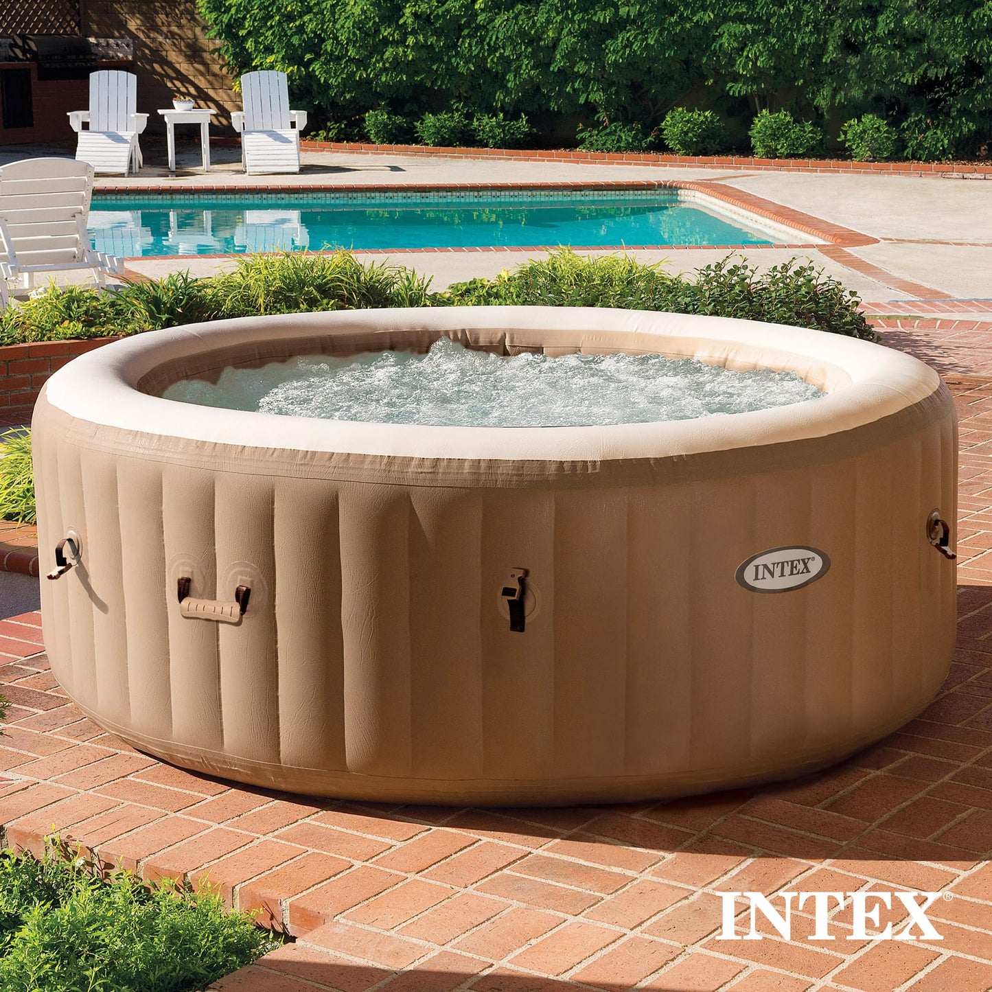 INTEX 28425EP PureSpa Bubble Massage Spa Set: Energy Efficient Spa Cover – Push Button Control Panel – 120 Jets – 4 Person Pool Capacity – 77" x 28"