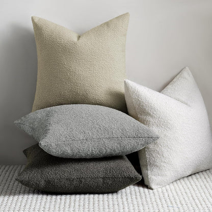 22 22 Inch Set 2, Cozy Throw Pillow Covers x of Beige Decorative Accent Solid Boucle Textured Pillow Cover, Neutral
