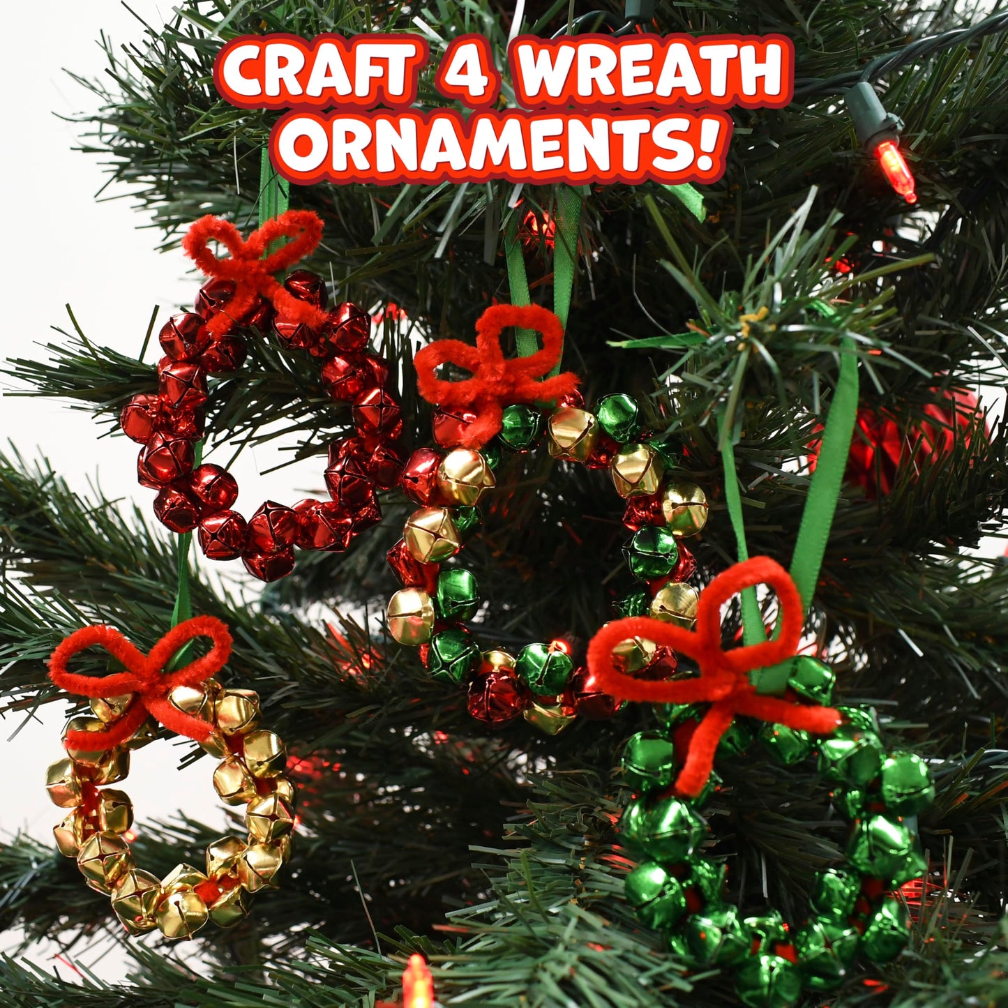 READY 2 LEARN Christmas Crafts | Create Your Own Jingle Bell Wreath Ornaments | Set of 4 | DIY Ornaments for Kids | Christmas Tree Decoration | All Materials Included