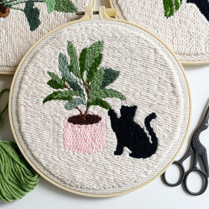 Myfelicity Punch Needle Kit for Adults, Beginners, Cat and Greenery Patterns, Includes Punching Needle Supplies