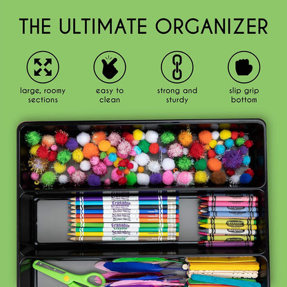 Kitchen Utensils Organizer, Large Non-Slip Cutlery Drawer Holder, 3 Compartment Multi-Purpose Home Organization, Black