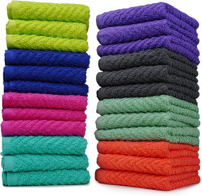 '-24 Pack -12" 12"- ZUPERIA Zigzag Multicolor Wash Cloths x Highly Absorbent Soft Washcloths for Face, Gym Towels, Hotel