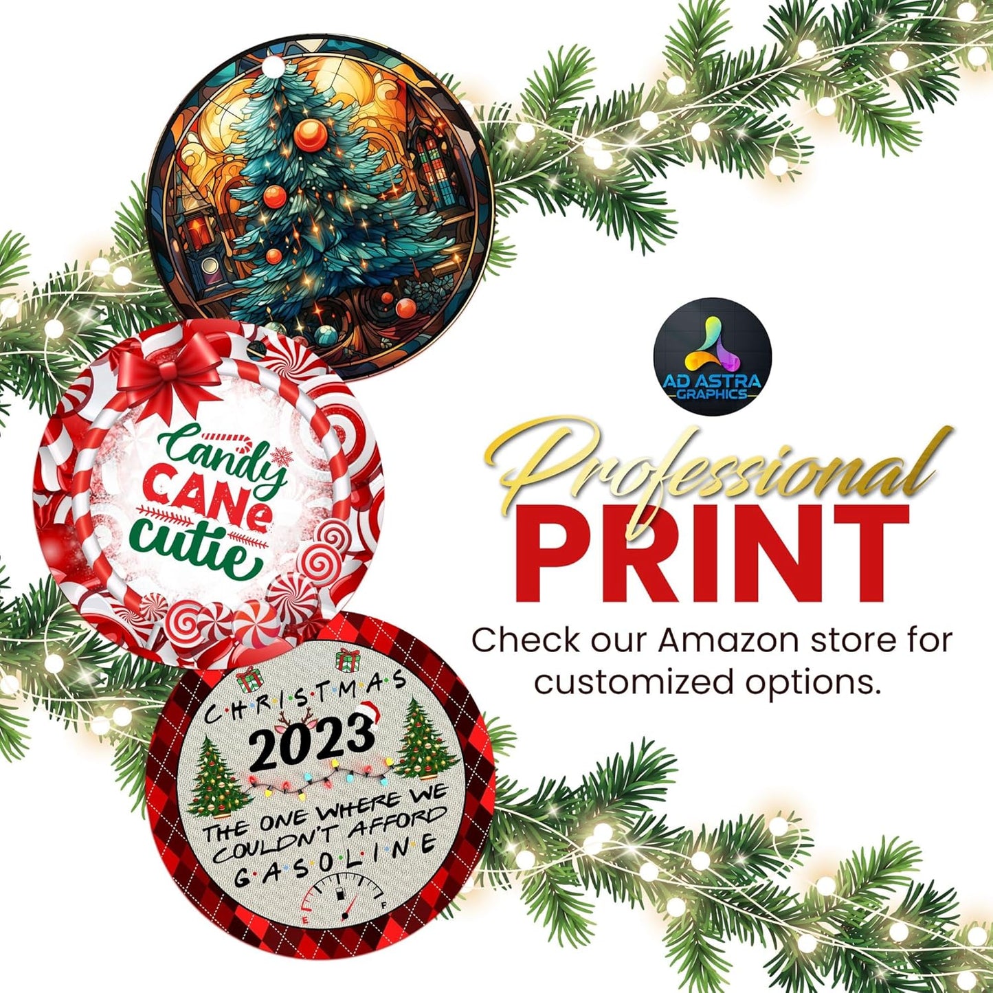 3D Cute Cat in Santa Hat Christmas Ornament - Fun 2023 Xmas Tree Decoration - 3" Round PVC Ornament Printed in USA