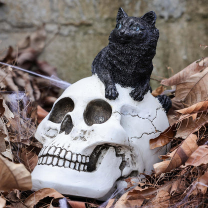 Yiosax Skull and Black Cat Halloween Decor, White, Yiosax-Halloween01