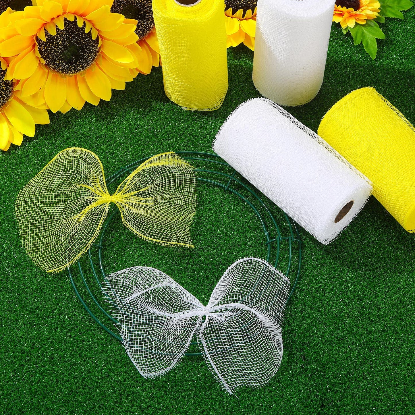 Waydress 4 Rolls Easter Decor Mesh Ribbon Making Supplies Poly Mesh Ribbon for Halloween Craft Wreaths Decorating 30 Feet Each Roll(6 Inch Wide,Yellow, White)