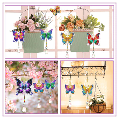 6 Pcs Butterfly Diamond Art Kits for Adults Beginner DIY Diamond Art Suncatchers Wind Chimes Small Diamond Painting Kits Arts and Crafts for Adults Gem Paint by Numbers Hanging Ornament