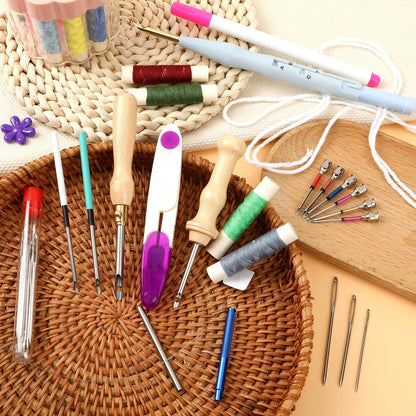 AUGSUN 39Pcs Punch Needle Kit, Punch Needle Tool Adjustable Punch Needle Embroidery Kits Wooden Handle Embroidery Pen for Embroidery Floss Cross Stitching Beginner