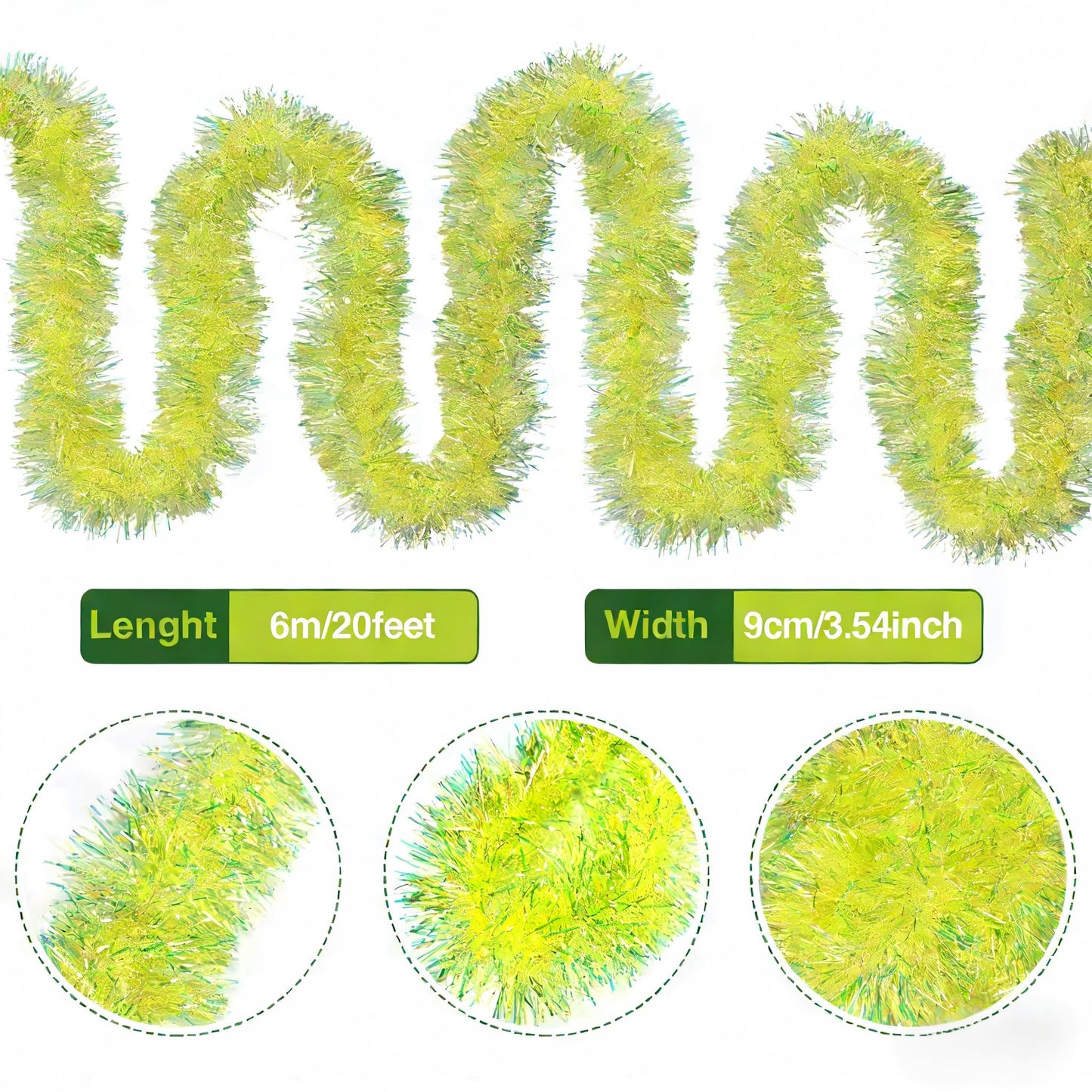 JXITON 33FT Christmas Tinsel Garland Lime Green Metallic Hanging Twisted Garland for Christmas Tree Fireplace Mantle Xmas Party Home Decoration