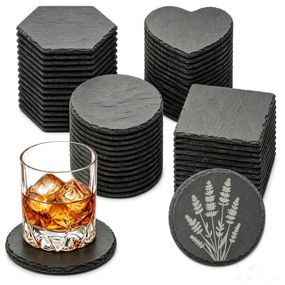 72 Pcs Slate Coasters for Laser Engraving Blanks Slate Coasters Bulk for Engraving Black 4 Inch Blank Laser Engraving, Hand Painted, Scratch Resistant Bottom 18Square+18Round+18Heart+18Hexagon