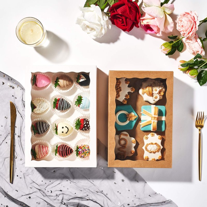 SLShePack 24PCS 10x7x2.5 inches Cookies Bakery Boxes with Window - Cakesicle, Chocolate Bomb, Macaron, Chocolate Covered Strawberries, Pretzel Rods Boxes