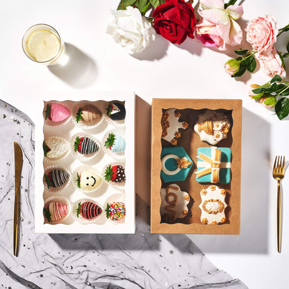 SLShePack 12PCS 10 x 7 x 2.5 inches Cookies Bakery Boxes with Window, Cakesicle, Chocolate Bomb, Macaron, Clear Chocolate Covered Strawberries, Pretzel Rods Boxes