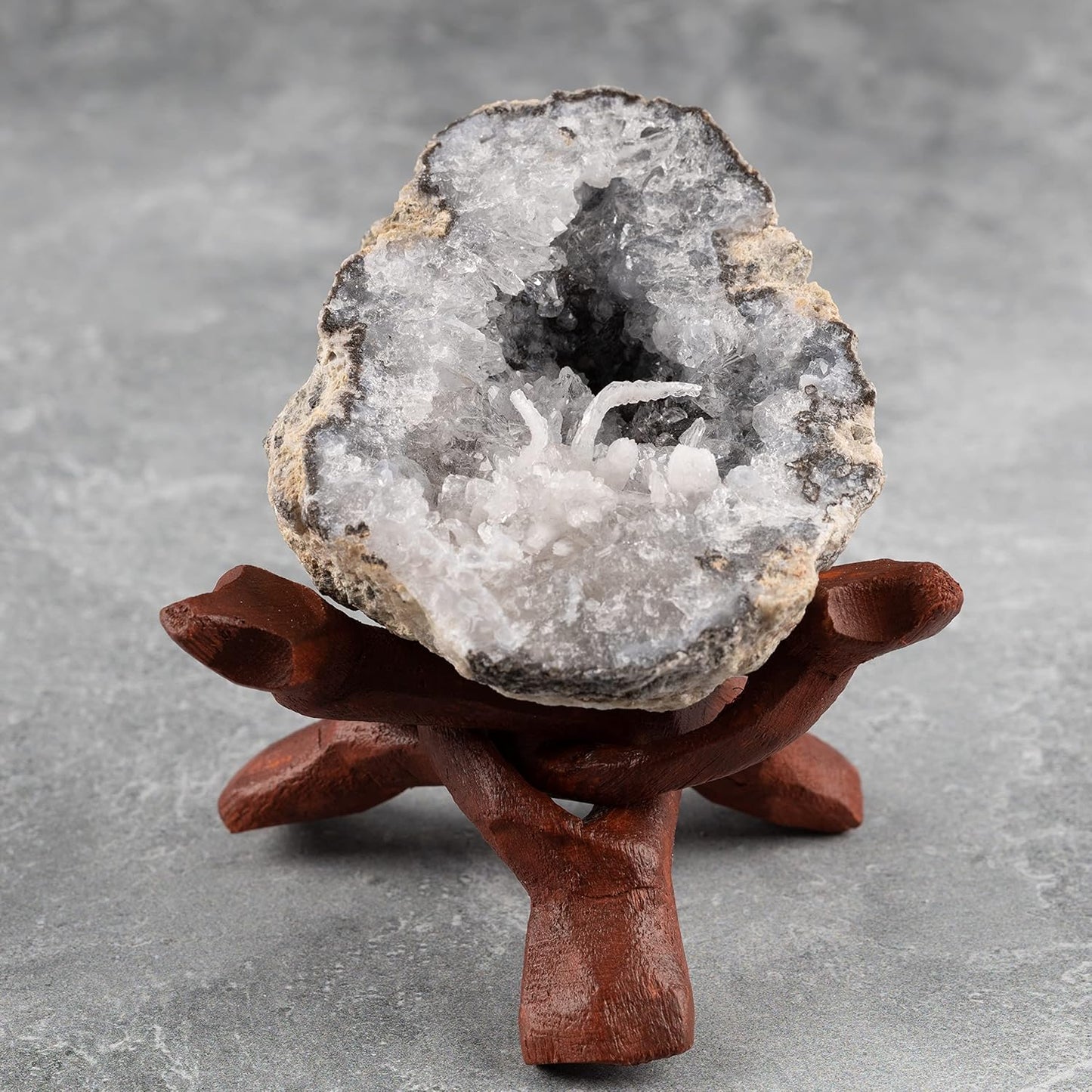 2 4" 6" Wish Well Piece Wooden Tripod Stand - & Hand-Carved Room Decor Holder ~ Ideal for Abalone Shell, Decorative