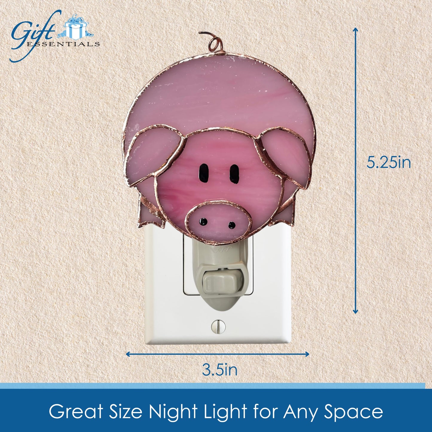 Gift Essentials Pink Pig Plug in Night Light - Stained Glass Nightlight with On/Off Rocker Switch - Includes One 4 Watt Replaceable Incandescent Warm Glow Bulb