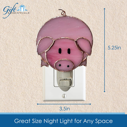 Gift Essentials Pink Pig Plug in Night Light - Stained Glass Nightlight with On/Off Rocker Switch - Includes One 4 Watt Replaceable Incandescent Warm Glow Bulb