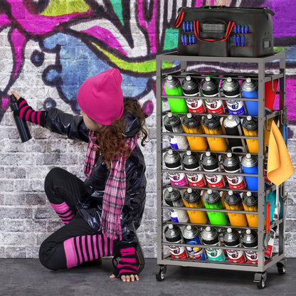 yeshine 50 Can Spray Paint Storage Rack, Rolling Aerosol Storage Cart, Metal Spray Bottle or Lube Holder, Aerosol Can Holder Rack, Paint Bottle Organizer for Garage And Craft Workroom