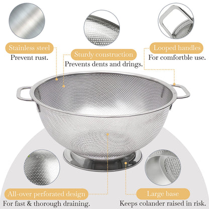 Bellemain Colander for Kitchen – 5 Qt Stainless Steel Strainer with Handle - 18/8 Pasta Strainer Bowl for Pasta, Spaghetti, Vegetables, Fruit, and Pot Draining - Stainless Steel Colander