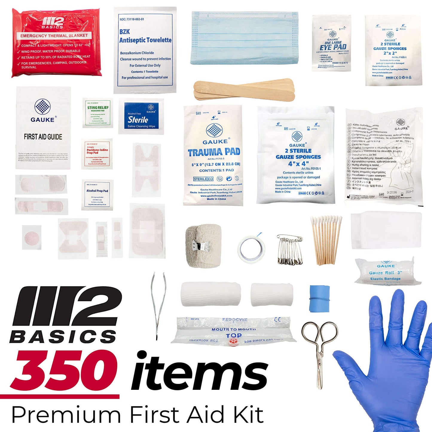 M2 BASICS Professional 350 Piece First Aid Kit | Business, Home, Car | Hard Case, Dual Layer, Wall Mountable | Emergency Kit, Emergency Medical Kit