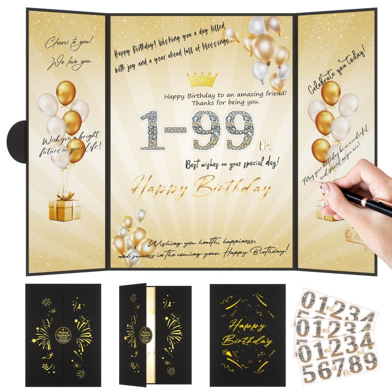 Pranski Black Gold 1st-99th Happy Birthday Party Decorations 18"x12" Birthday Guest Book for Men Women Suitable for All Ages Birthday Gifts Birthday Card