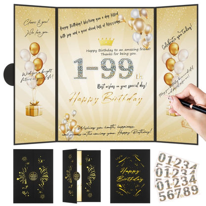Pranski Black Gold 1st-99th Happy Birthday Party Decorations 18"x12" Birthday Guest Book for Men Women Suitable for All Ages Birthday Gifts Birthday Card