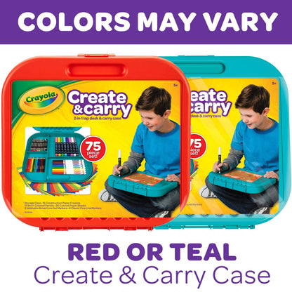 Crayola Create 'N Carry Travel Art Set for Kids (75pcs), 2-in-1 Lap Desk & Carrying Case, Essential Art Supplies Kit, Spring Crafting, Gift for Kids