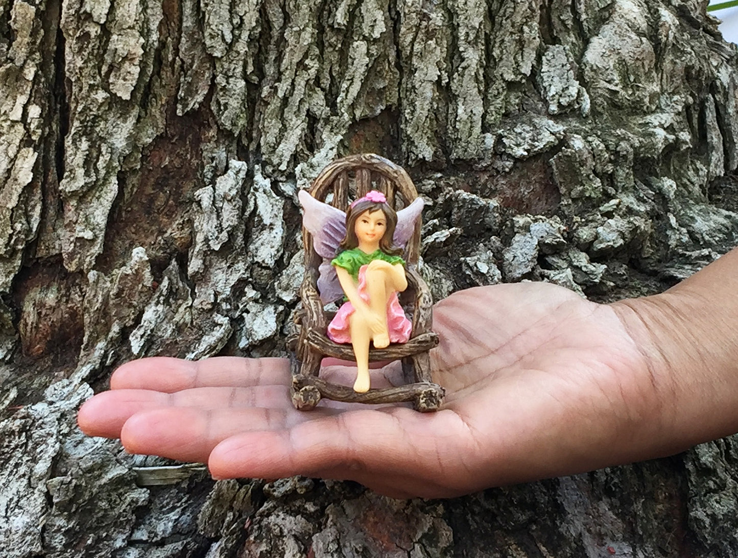 GlitZGlam Miniature Fairy Garden Furniture 3-Piece: Rustic Wood Bench, Rocking Chair and Miniature Table for The Garden Fairies
