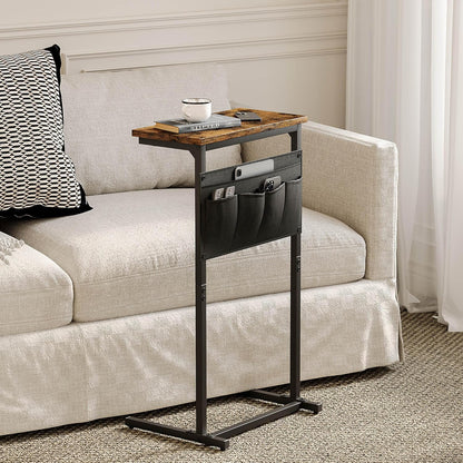LET501R C Shaped End Table, Side Table for Sofa, Small TV Tray, Couch Table with Storage Bag for Small Space, Living
