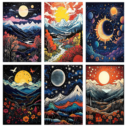 ECBEITF 6 Packs Diamond Painting Landscapes Abstract 11.8x15.7 Inches, DIY 5D Full Round Drill Diamonds Art Paintings Kits for Adults Beginners Home Wall Decoration