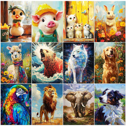BWFY 12 Pack Animal Diamond Painting Kits for Adults, 5D Diamond Art Kit,DIY Full Drill Diamond Art Sets with Tools, Beginner-Friendly Craft Projects for Home Wall Decor or Gift, 12x16 Inch