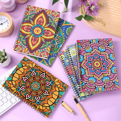 Fullhawl 6 Pack 5D DIY Diamond Art Notebook Kits for Adults Beginner A5 Leather Diamond Painting Gift for Women Art Cover Notepad Sketchbook Journal Crafts Accessories with Tool(Mandala)