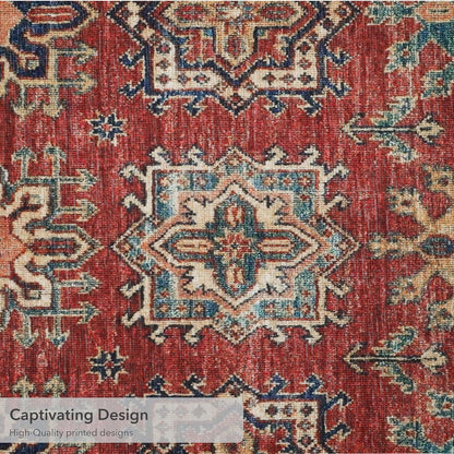 Wyatt & Ash Red Minot Imagine Printed Chenille Accent Rug, 2' x 4' Non Skid & Machine Washable