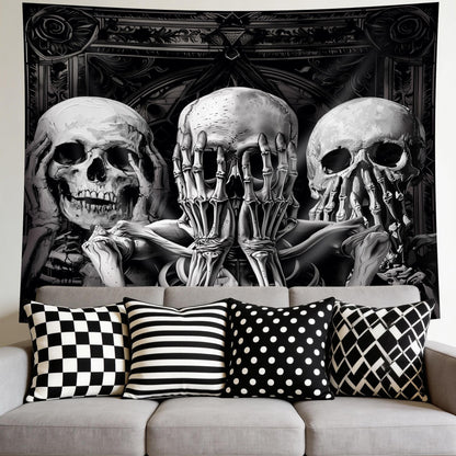 Mitpok Gothic Skull Tapestry Spooky Black Skeleton Goth Vinatge Witchy Funny Hilarious Cool Unique Wall Decor 59Hx78W Inch Halloween Wall Art Hanging Bedroom Living Room Dorm Wall Home Decor