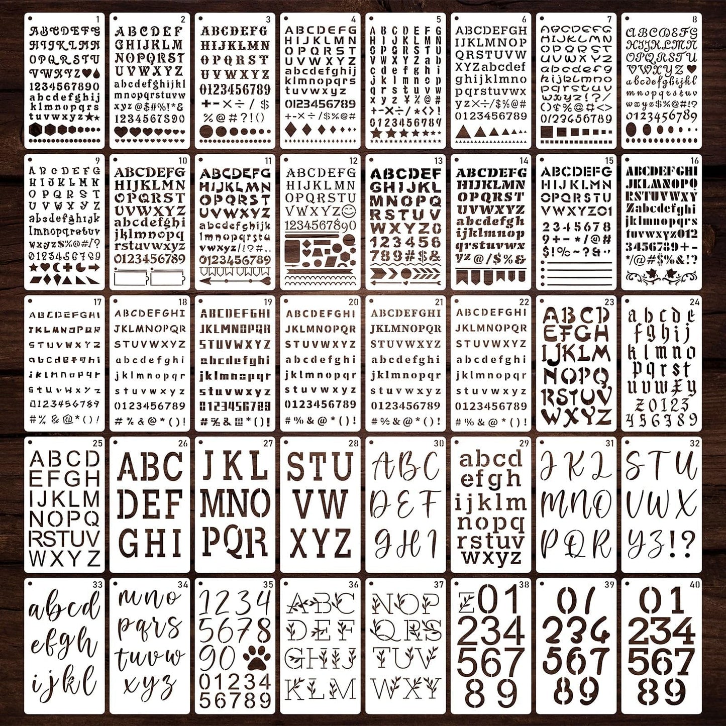 Letter Stencils for Painting, 40PCS 6.8x4 Journal Stencils for Crafts Reusable, Various Font Styles with Numbers & Symbols, for Custom Signs, Wall Quotes, Wooden Plaques, Scrapbook & Home Decor