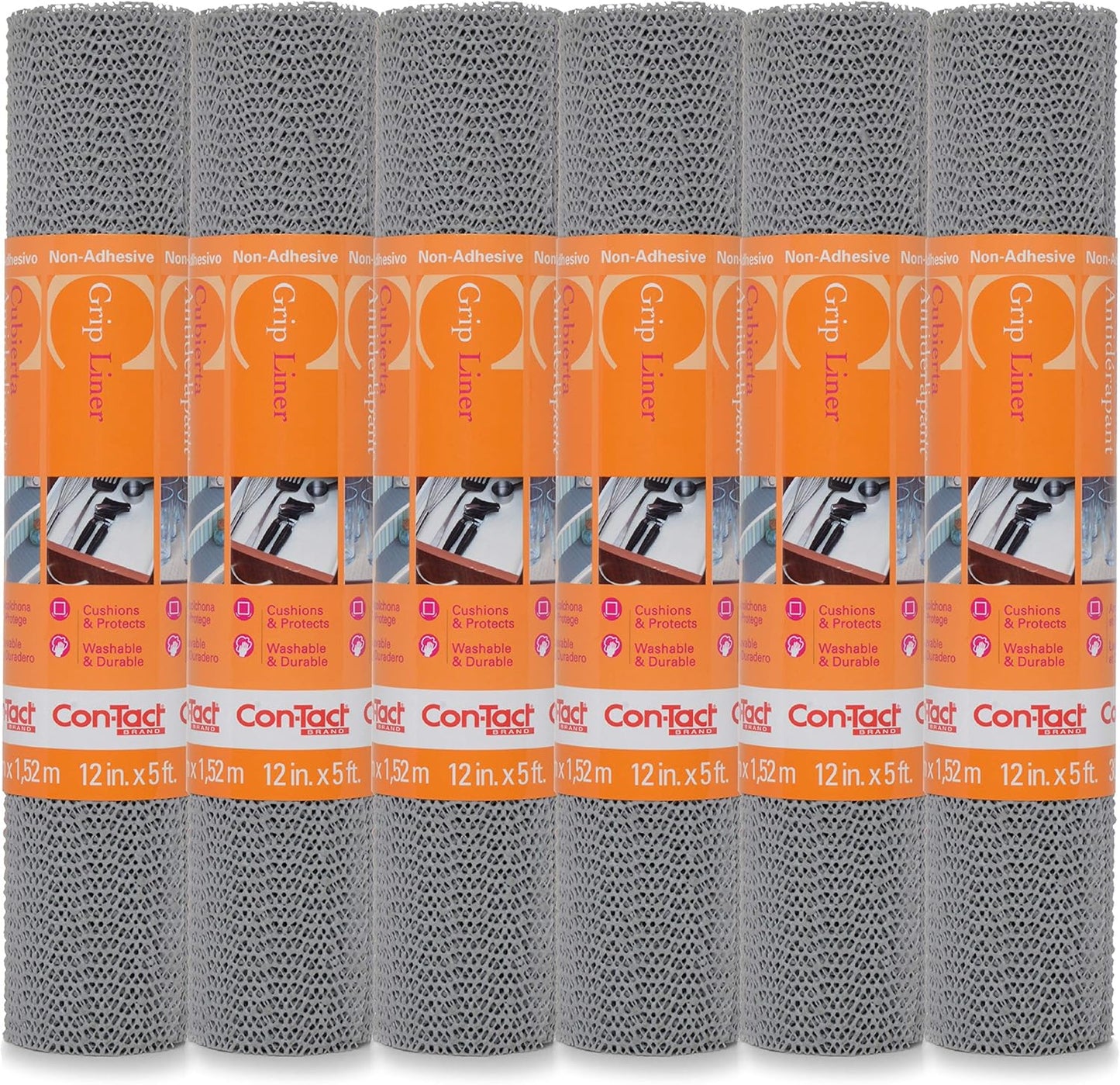 Con-Tact Brand Grip Classic Shelf Liner - Non-Adhesive Drawer Liner, Multi-Purpose Design, 12" x 5', Pack of 6